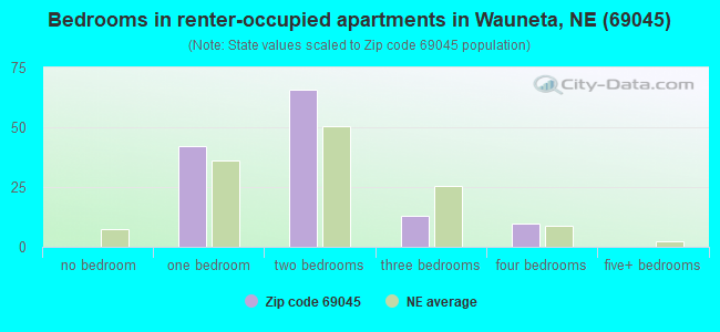 Bedrooms in renter-occupied apartments in Wauneta, NE (69045) 