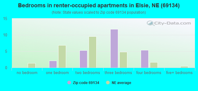 Bedrooms in renter-occupied apartments in Elsie, NE (69134) 