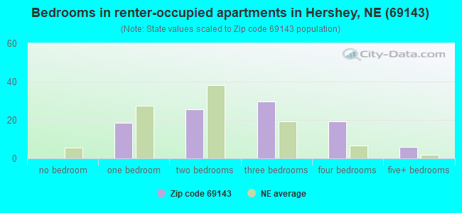 Bedrooms in renter-occupied apartments in Hershey, NE (69143) 