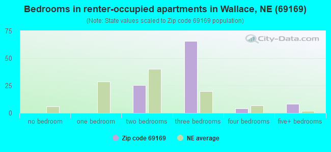 Bedrooms in renter-occupied apartments in Wallace, NE (69169) 