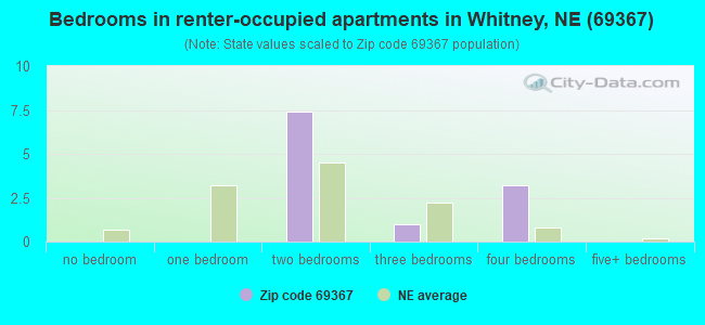 Bedrooms in renter-occupied apartments in Whitney, NE (69367) 