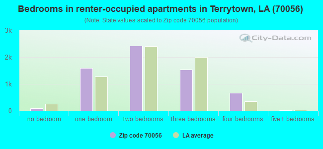 Bedrooms in renter-occupied apartments in Terrytown, LA (70056) 