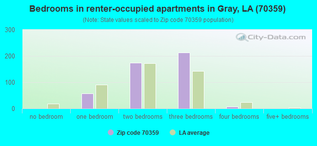 Bedrooms in renter-occupied apartments in Gray, LA (70359) 