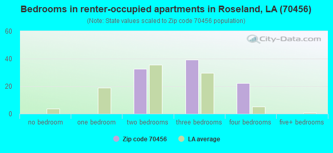 Bedrooms in renter-occupied apartments in Roseland, LA (70456) 