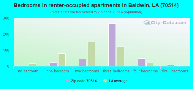 Bedrooms in renter-occupied apartments in Baldwin, LA (70514) 