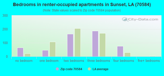 Bedrooms in renter-occupied apartments in Sunset, LA (70584) 