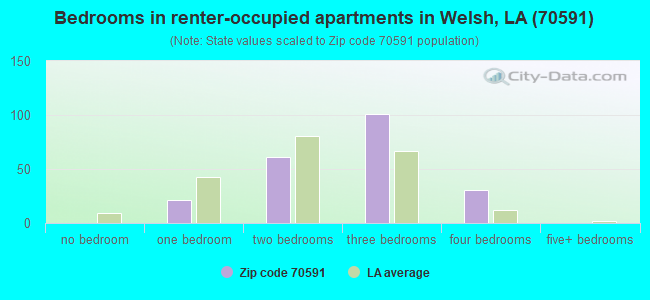 Bedrooms in renter-occupied apartments in Welsh, LA (70591) 