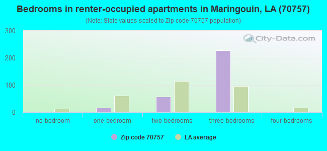 Bedrooms in renter-occupied apartments in Maringouin, LA (70757) 
