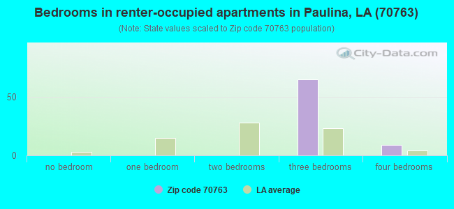 Bedrooms in renter-occupied apartments in Paulina, LA (70763) 