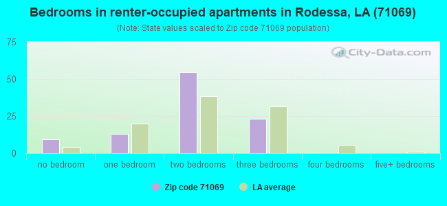 Bedrooms in renter-occupied apartments in Rodessa, LA (71069) 