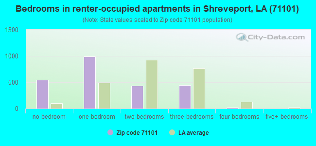 Bedrooms in renter-occupied apartments in Shreveport, LA (71101) 