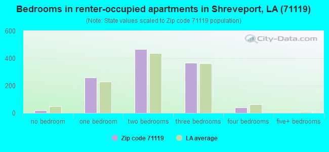 Bedrooms in renter-occupied apartments in Shreveport, LA (71119) 
