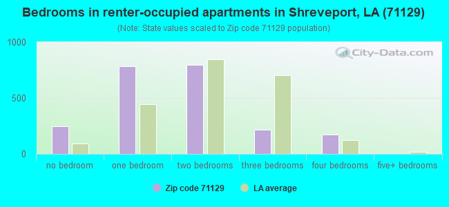 Bedrooms in renter-occupied apartments in Shreveport, LA (71129) 