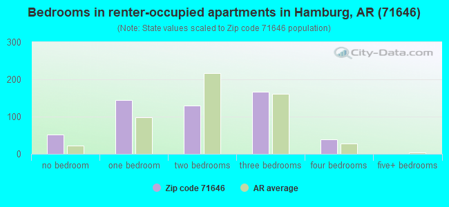 Bedrooms in renter-occupied apartments in Hamburg, AR (71646) 