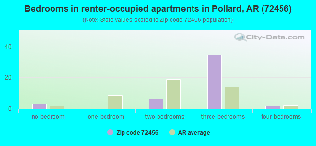 Bedrooms in renter-occupied apartments in Pollard, AR (72456) 