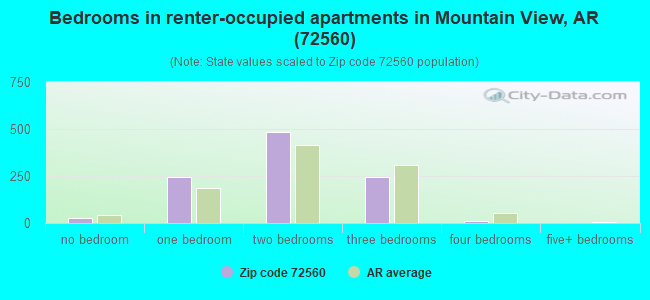 Bedrooms in renter-occupied apartments in Mountain View, AR (72560) 