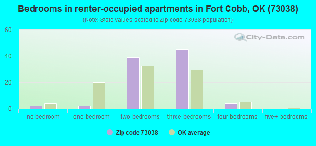 Bedrooms in renter-occupied apartments in Fort Cobb, OK (73038) 