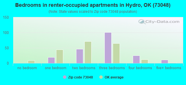 Bedrooms in renter-occupied apartments in Hydro, OK (73048) 