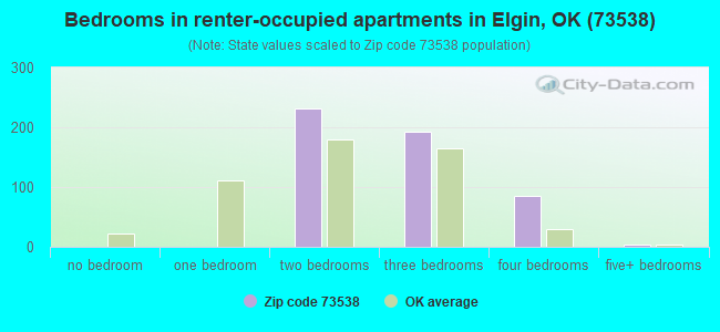 Bedrooms in renter-occupied apartments in Elgin, OK (73538) 