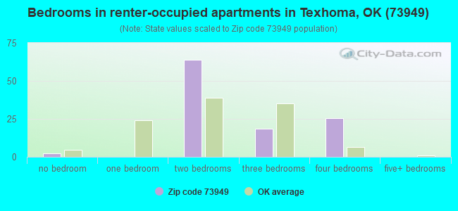 Bedrooms in renter-occupied apartments in Texhoma, OK (73949) 
