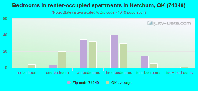 Bedrooms in renter-occupied apartments in Ketchum, OK (74349) 