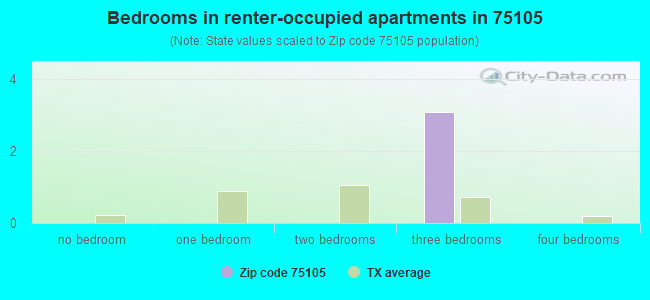 Bedrooms in renter-occupied apartments in 75105 