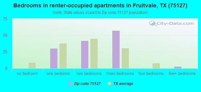 Bedrooms in renter-occupied apartments in Fruitvale, TX (75127) 