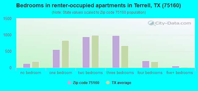 Bedrooms in renter-occupied apartments in Terrell, TX (75160) 