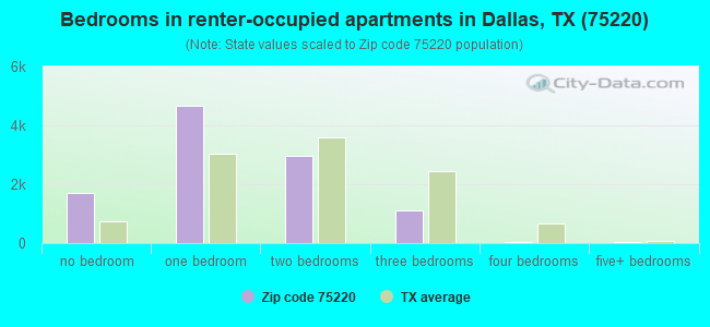 Bedrooms in renter-occupied apartments in Dallas, TX (75220) 