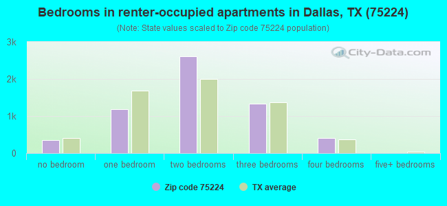 Bedrooms in renter-occupied apartments in Dallas, TX (75224) 