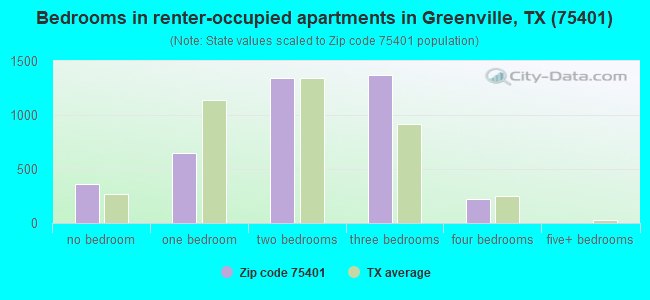Bedrooms in renter-occupied apartments in Greenville, TX (75401) 