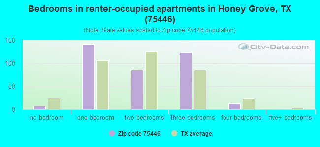 Bedrooms in renter-occupied apartments in Honey Grove, TX (75446) 