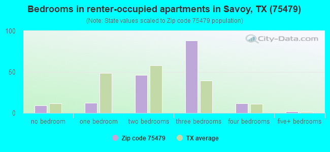 Bedrooms in renter-occupied apartments in Savoy, TX (75479) 