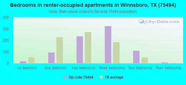 Bedrooms in renter-occupied apartments in Winnsboro, TX (75494) 