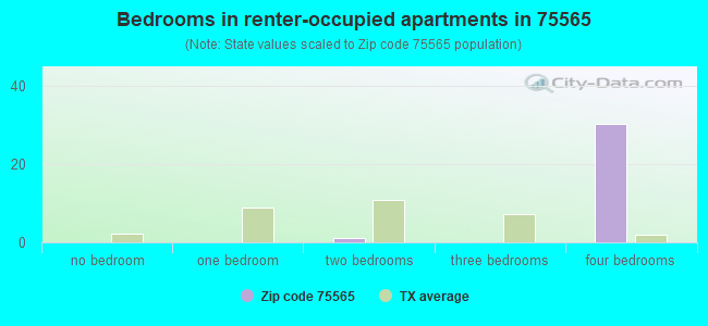 Bedrooms in renter-occupied apartments in 75565 