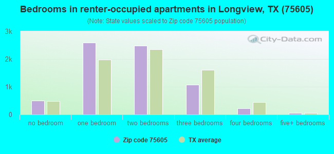 Bedrooms in renter-occupied apartments in Longview, TX (75605) 