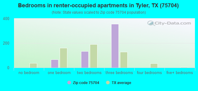 Bedrooms in renter-occupied apartments in Tyler, TX (75704) 