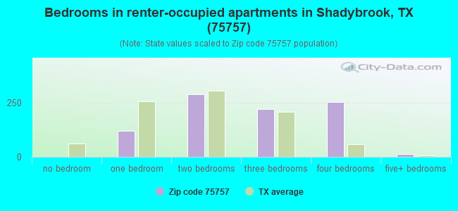 Bedrooms in renter-occupied apartments in Shadybrook, TX (75757) 