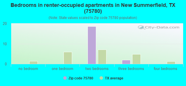 Bedrooms in renter-occupied apartments in New Summerfield, TX (75780) 