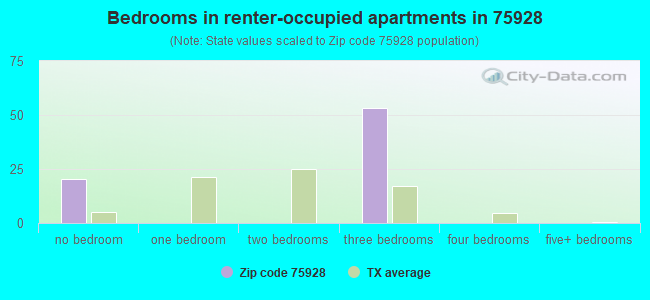 Bedrooms in renter-occupied apartments in 75928 