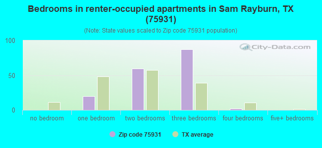 Bedrooms in renter-occupied apartments in Sam Rayburn, TX (75931) 