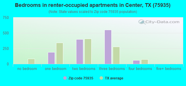 Bedrooms in renter-occupied apartments in Center, TX (75935) 