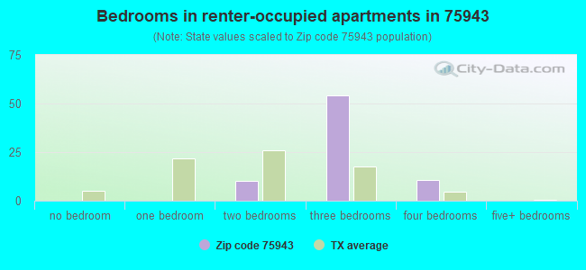 Bedrooms in renter-occupied apartments in 75943 