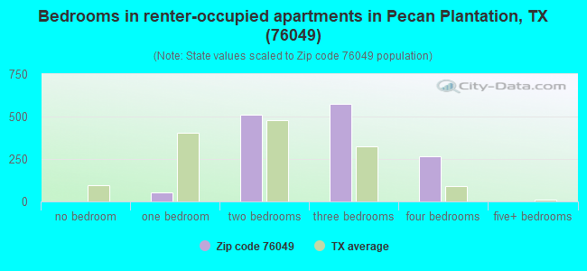 Bedrooms in renter-occupied apartments in Pecan Plantation, TX (76049) 