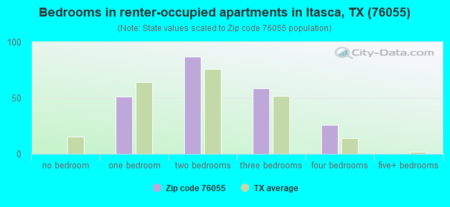 Bedrooms in renter-occupied apartments in Itasca, TX (76055) 