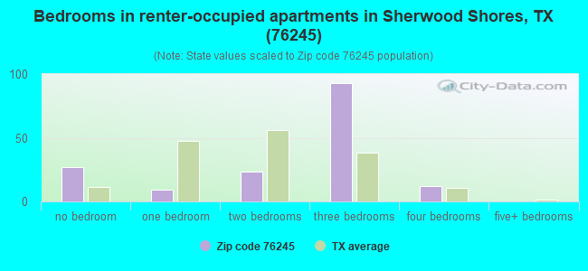 Bedrooms in renter-occupied apartments in Sherwood Shores, TX (76245) 