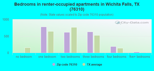 Bedrooms in renter-occupied apartments in Wichita Falls, TX (76310) 
