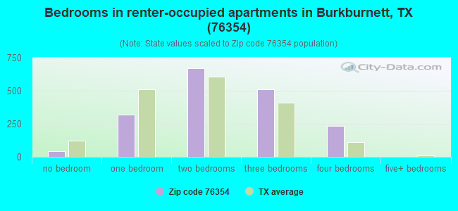 Bedrooms in renter-occupied apartments in Burkburnett, TX (76354) 