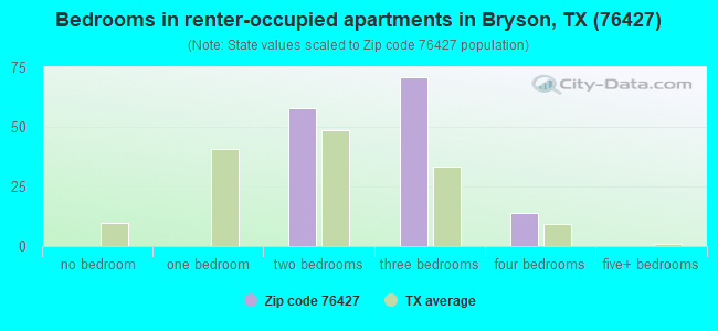 Bedrooms in renter-occupied apartments in Bryson, TX (76427) 