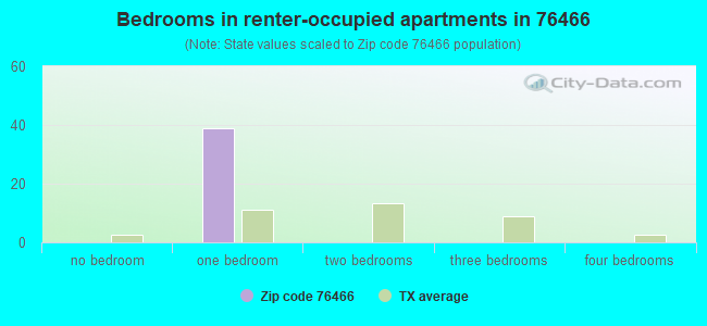 Bedrooms in renter-occupied apartments in 76466 